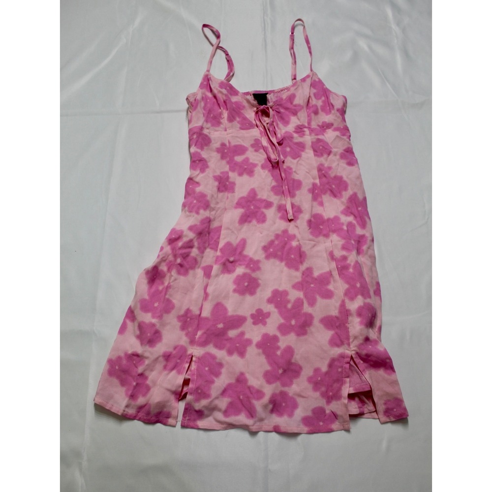 Wild Fable Womens Pink Floral Rayon Mini Dress XS‎ Sleeveless Keyhole Tie Front